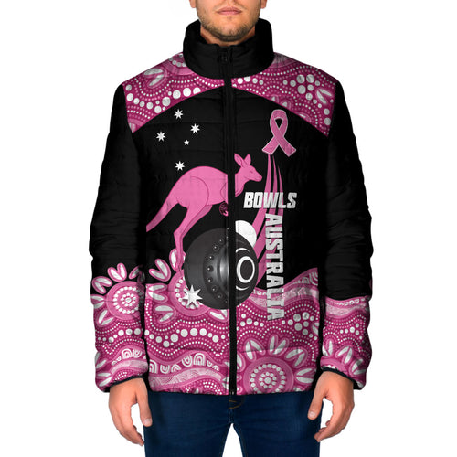 Bowls Australia Breast Cancer Custom Padded Jacket Think Pink Aboriginal Art