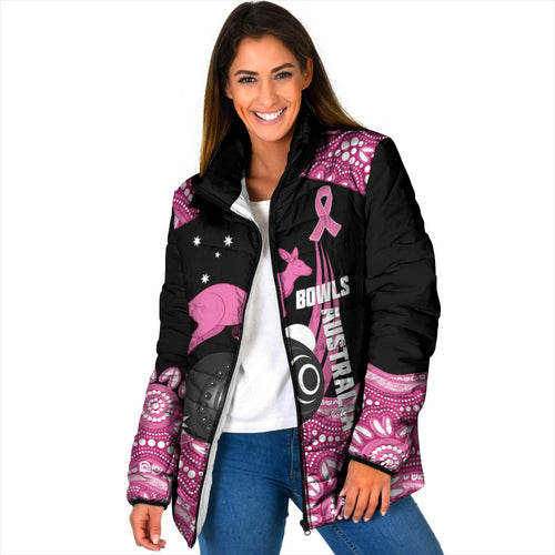 Bowls Australia Breast Cancer Custom Padded Jacket Think Pink Aboriginal Art