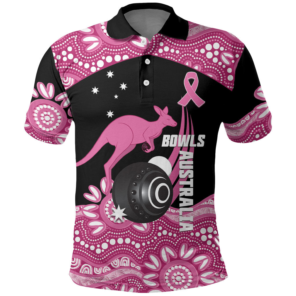 Bowls Australia Breast Cancer Custom Polo Shirt Think Pink Aboriginal Art