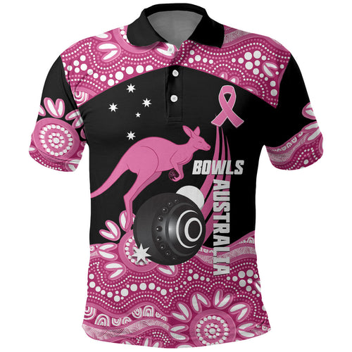 Bowls Australia Breast Cancer Custom Polo Shirt Think Pink Aboriginal Art