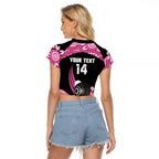Bowls Australia Breast Cancer Custom Raglan Cropped T Shirt Think Pink Aboriginal Art