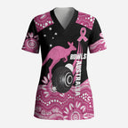 Bowls Australia Breast Cancer Custom Scrub Top Think Pink Aboriginal Art