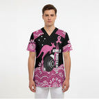 Bowls Australia Breast Cancer Custom Scrub Top Think Pink Aboriginal Art