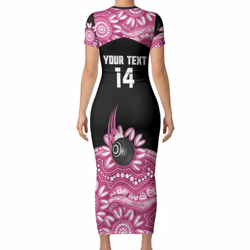 Bowls Australia Breast Cancer Custom Short Sleeve Bodycon Dress Think Pink Aboriginal Art