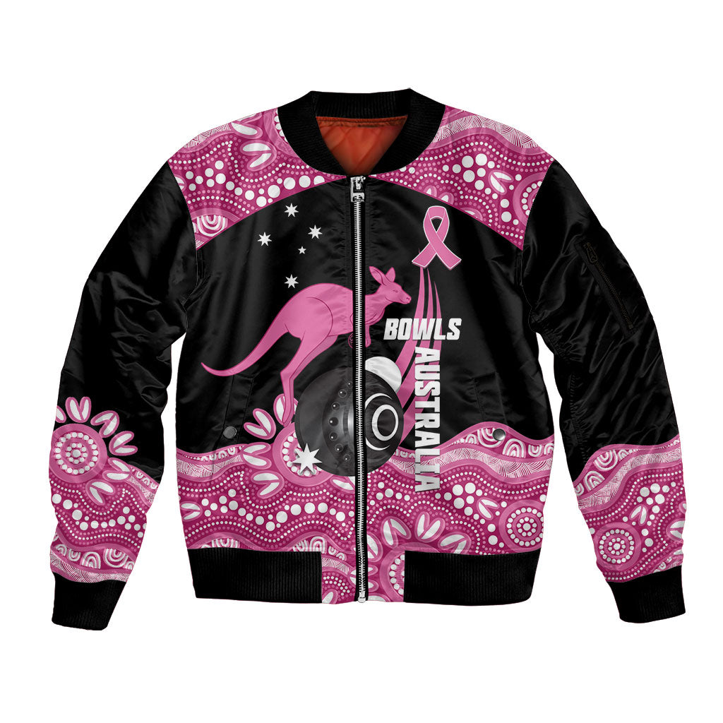 Bowls Australia Breast Cancer Custom Sleeve Zip Bomber Jacket Think Pink Aboriginal Art