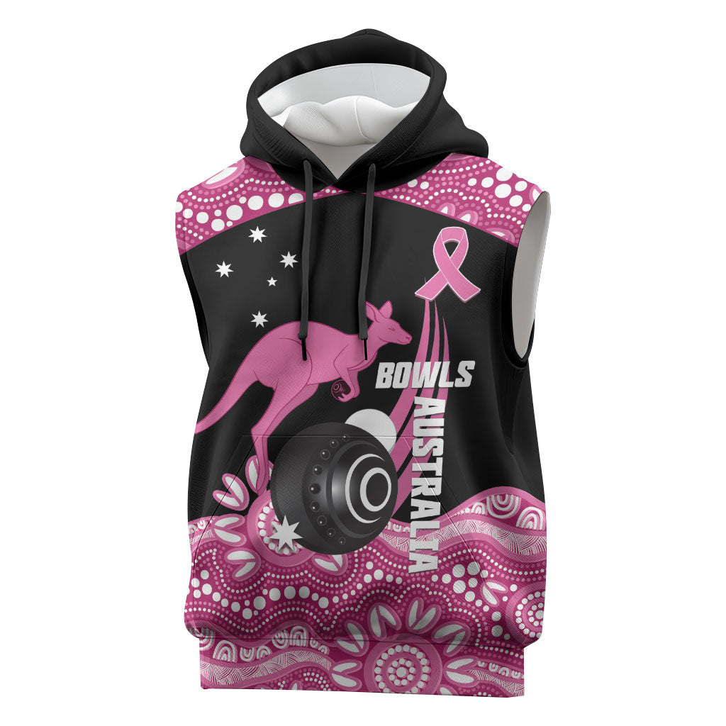 Bowls Australia Breast Cancer Custom Sleeveless Hoodie Think Pink Aboriginal Art