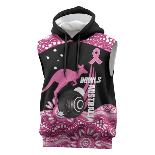 Bowls Australia Breast Cancer Custom Sleeveless Hoodie Think Pink Aboriginal Art