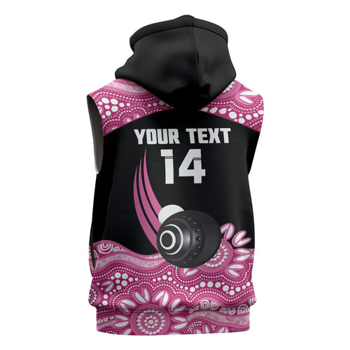Bowls Australia Breast Cancer Custom Sleeveless Hoodie Think Pink Aboriginal Art