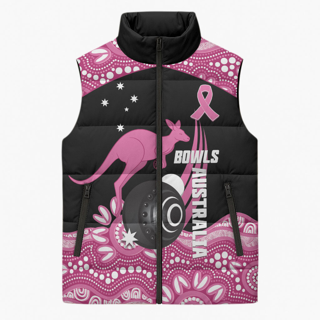 Bowls Australia Breast Cancer Custom Sleeveless Puffer Jacket Think Pink Aboriginal Art