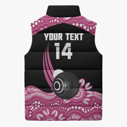Bowls Australia Breast Cancer Custom Sleeveless Puffer Jacket Think Pink Aboriginal Art