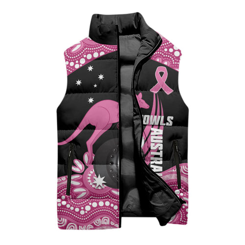 Bowls Australia Breast Cancer Custom Sleeveless Puffer Jacket Think Pink Aboriginal Art