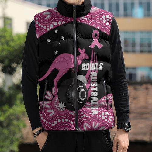 Bowls Australia Breast Cancer Custom Sleeveless Puffer Jacket Think Pink Aboriginal Art