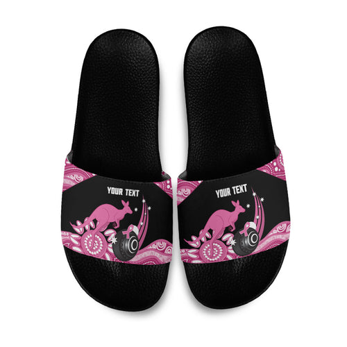 Bowls Australia Breast Cancer Custom Slide Sandals Think Pink Aboriginal Art