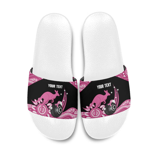 Bowls Australia Breast Cancer Custom Slide Sandals Think Pink Aboriginal Art