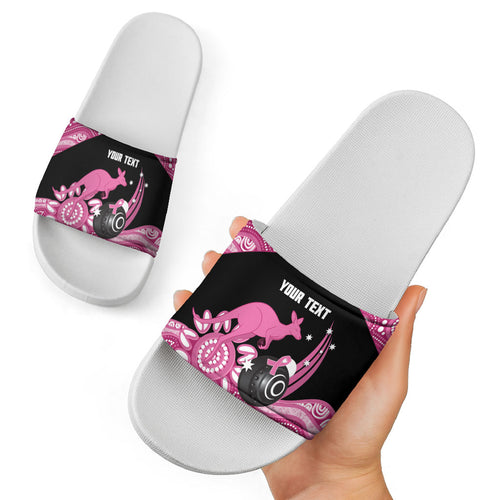 Bowls Australia Breast Cancer Custom Slide Sandals Think Pink Aboriginal Art