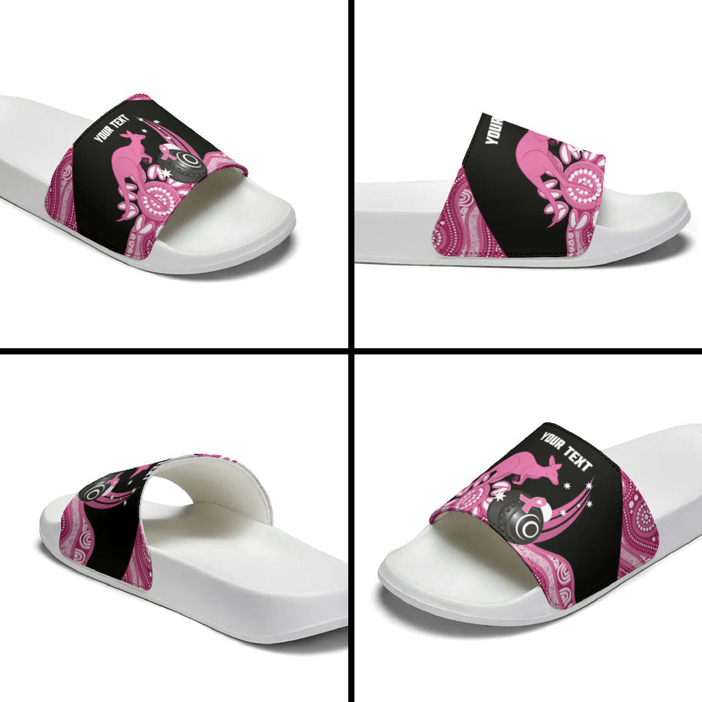 Bowls Australia Breast Cancer Custom Slide Sandals Think Pink Aboriginal Art