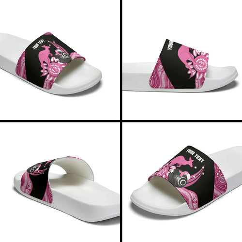 Bowls Australia Breast Cancer Custom Slide Sandals Think Pink Aboriginal Art