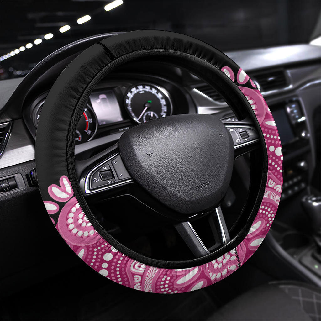 Bowls Australia Breast Cancer Steering Wheel Cover Think Pink Aboriginal Art