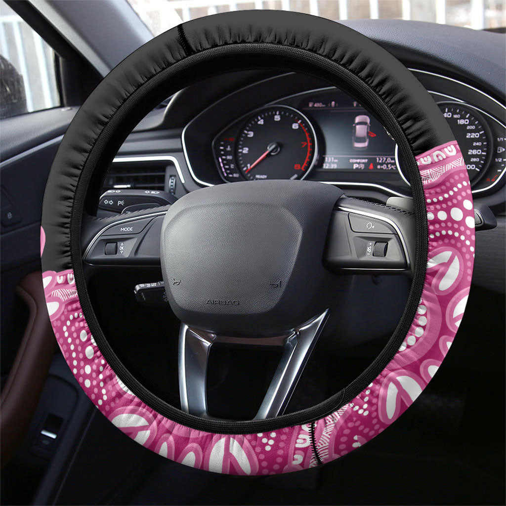 Bowls Australia Breast Cancer Steering Wheel Cover Think Pink Aboriginal Art