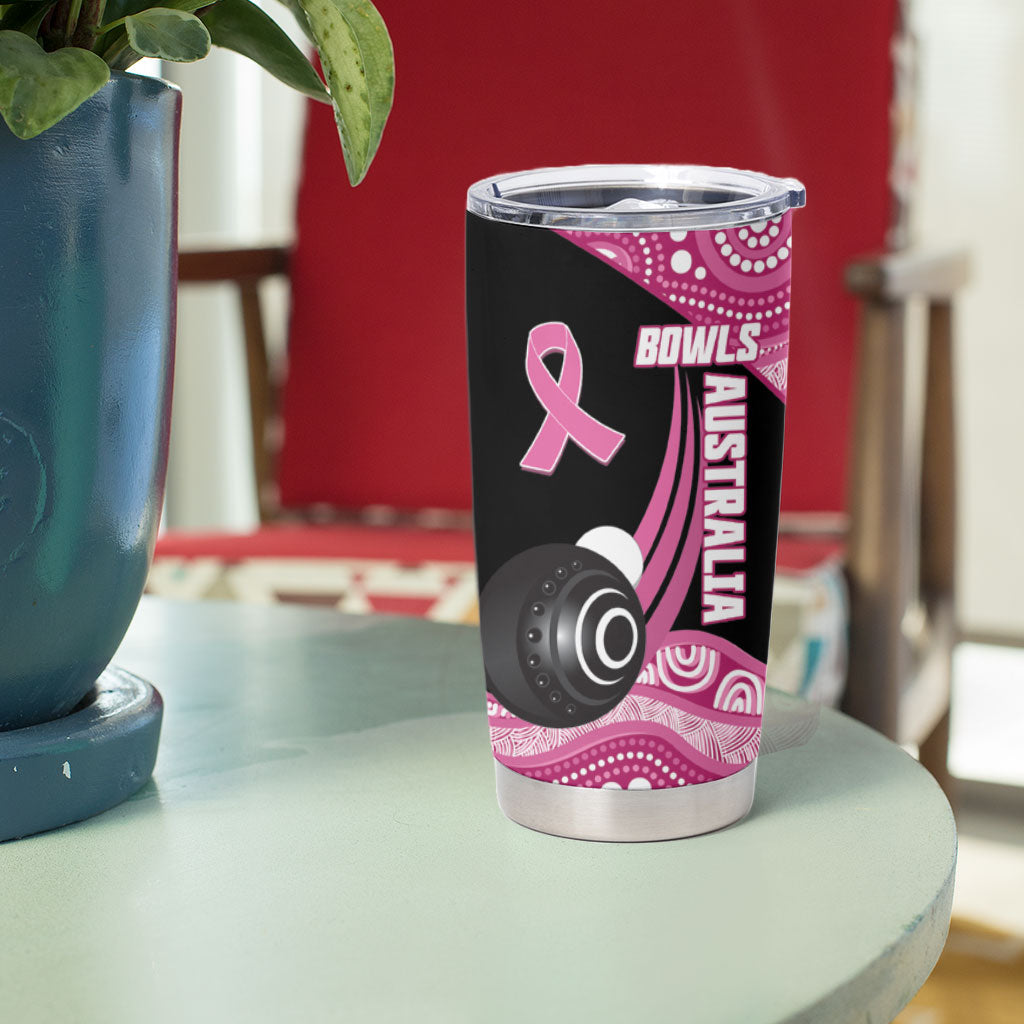 Bowls Australia Breast Cancer Custom Tumbler Cup Think Pink Aboriginal Art