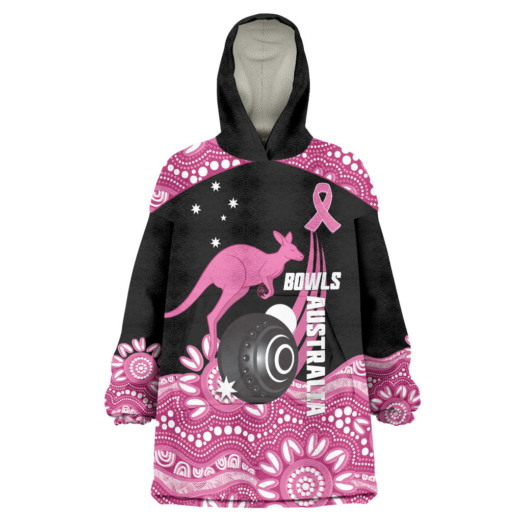 Bowls Australia Breast Cancer Custom Wearable Blanket Hoodie Think Pink Aboriginal Art