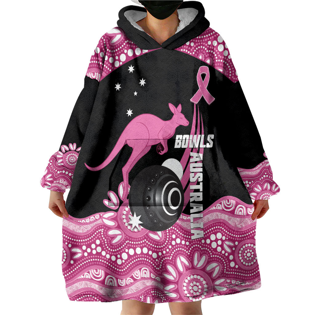 Bowls Australia Breast Cancer Custom Wearable Blanket Hoodie Think Pink Aboriginal Art