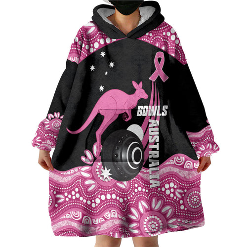 Bowls Australia Breast Cancer Custom Wearable Blanket Hoodie Think Pink Aboriginal Art