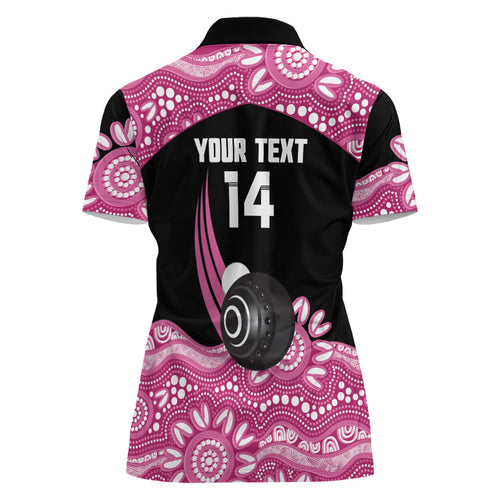 Bowls Australia Breast Cancer Custom Women Polo Shirt Think Pink Aboriginal Art