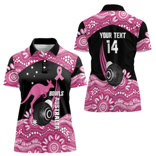 Bowls Australia Breast Cancer Custom Women Polo Shirt Think Pink Aboriginal Art