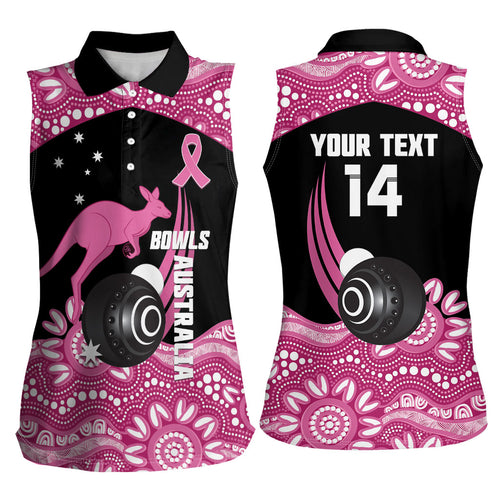 Bowls Australia Breast Cancer Custom Women Sleeveless Polo Shirt Think Pink Aboriginal Art