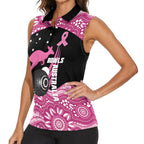 Bowls Australia Breast Cancer Custom Women Sleeveless Polo Shirt Think Pink Aboriginal Art