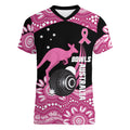Bowls Australia Breast Cancer Custom Women V-Neck T-Shirt Think Pink Aboriginal Art