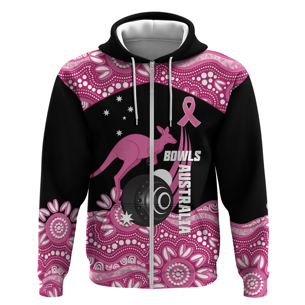 Bowls Australia Breast Cancer Custom Zip Hoodie Think Pink Aboriginal Art