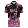 Bowls Australia Breast Cancer Custom Zipper Polo Shirt Think Pink Aboriginal Art