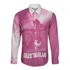 Bowls Australia Breast Cancer Personalised Long Sleeve Button Shirt Aussie Kangaroo Marble Sporty