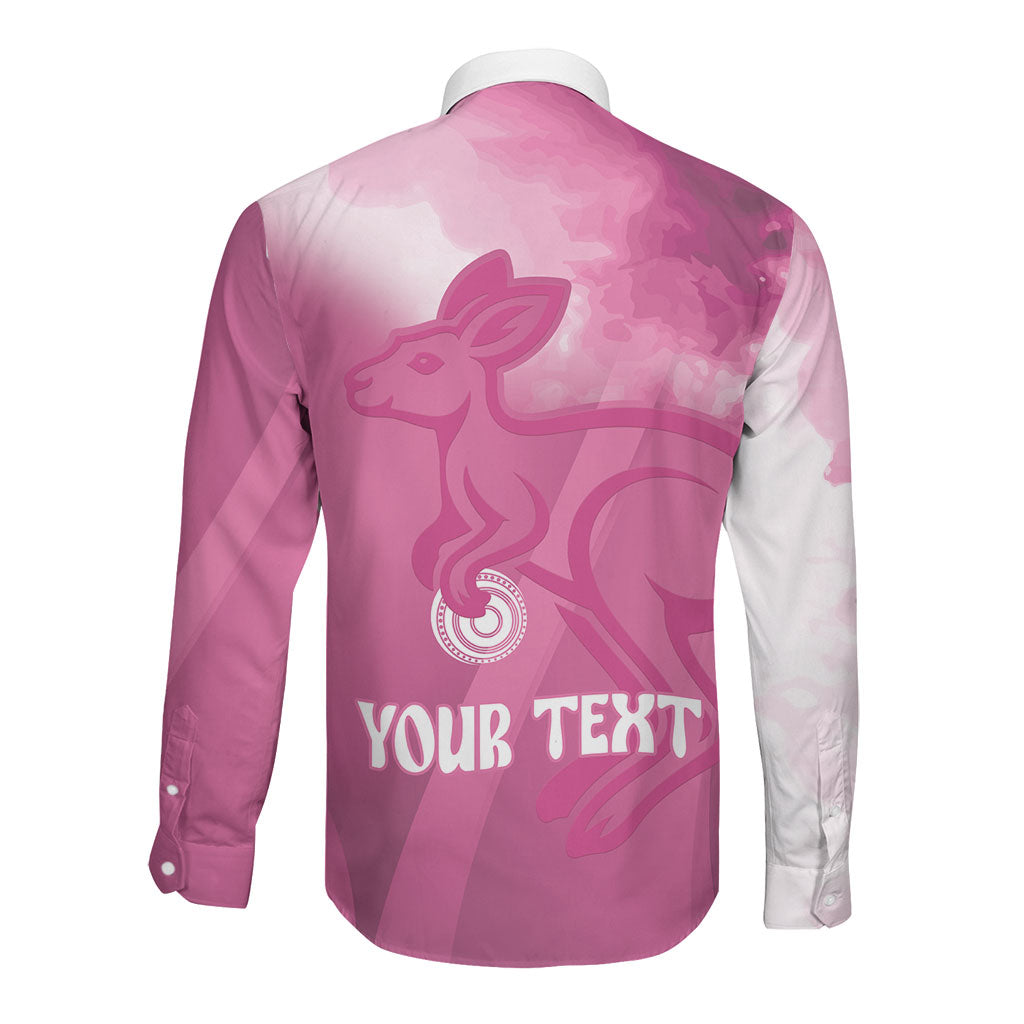 Bowls Australia Breast Cancer Personalised Long Sleeve Button Shirt Aussie Kangaroo Marble Sporty