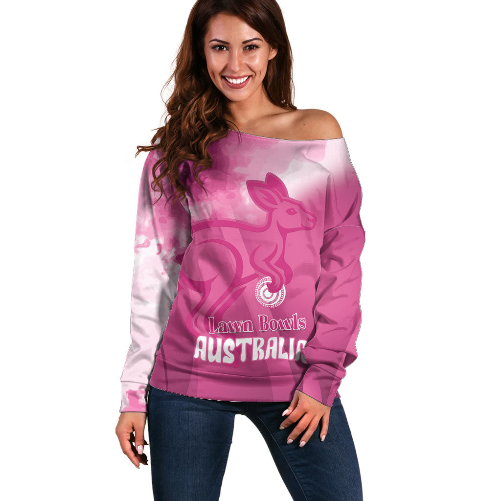 Bowls Australia Breast Cancer Personalised Off Shoulder Sweater Aussie Kangaroo Marble Sporty