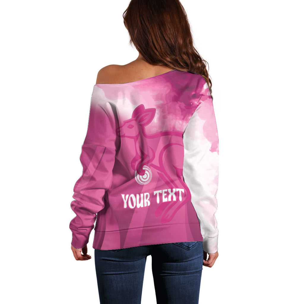 Bowls Australia Breast Cancer Personalised Off Shoulder Sweater Aussie Kangaroo Marble Sporty