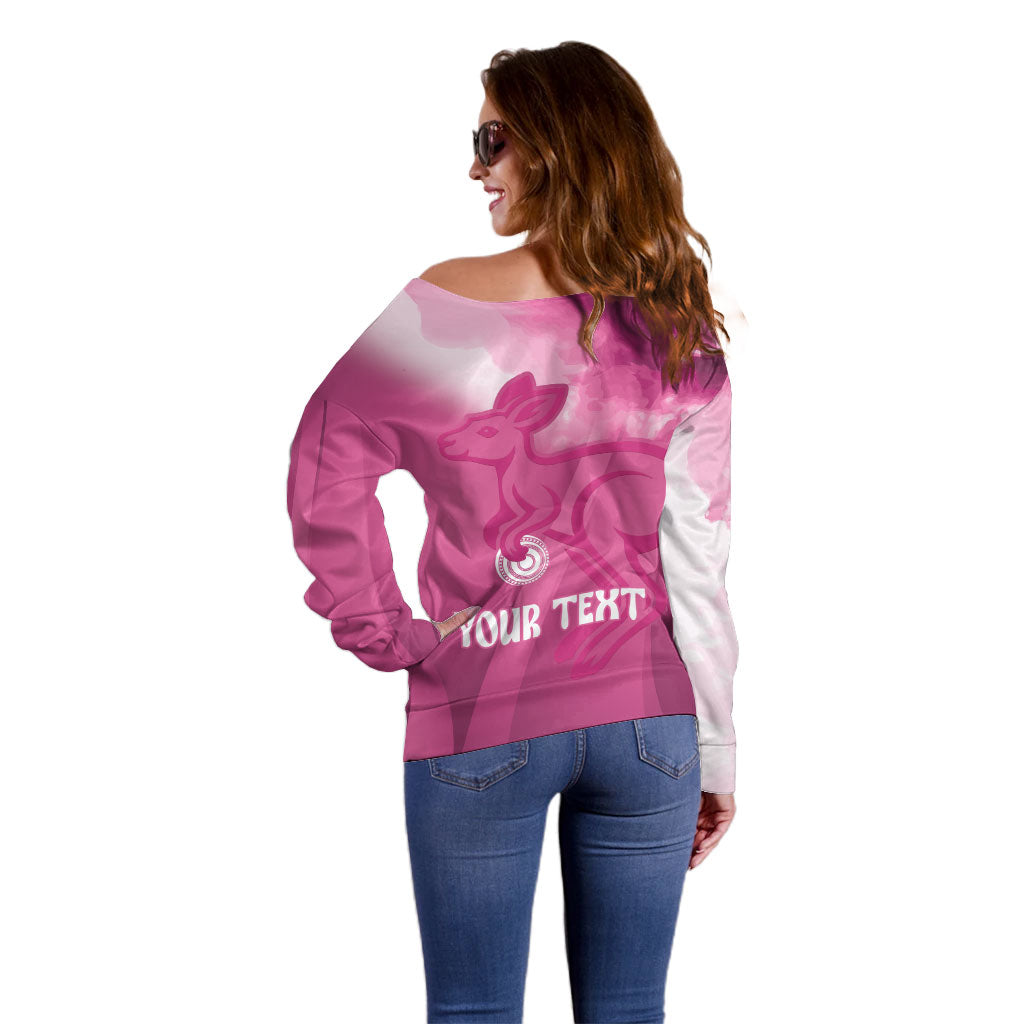 Bowls Australia Breast Cancer Personalised Off Shoulder Sweater Aussie Kangaroo Marble Sporty