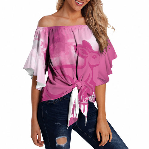 Bowls Australia Breast Cancer Personalised Off Shoulder Wrap Waist Top Aussie Kangaroo Marble Sporty