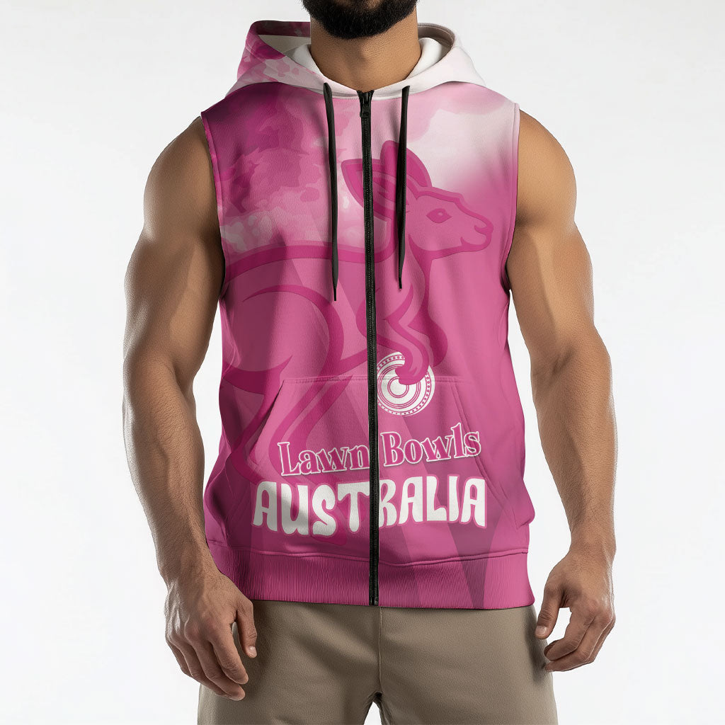 Bowls Australia Breast Cancer Personalised Sleeveless Zip Hoodie Aussie Kangaroo Marble Sporty