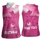 Bowls Australia Breast Cancer Personalised Women Sleeveless Polo Shirt Aussie Kangaroo Marble Sporty