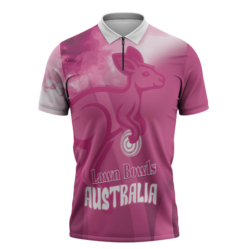 Bowls Australia Breast Cancer Personalised Zipper Polo Shirt Aussie Kangaroo Marble Sporty
