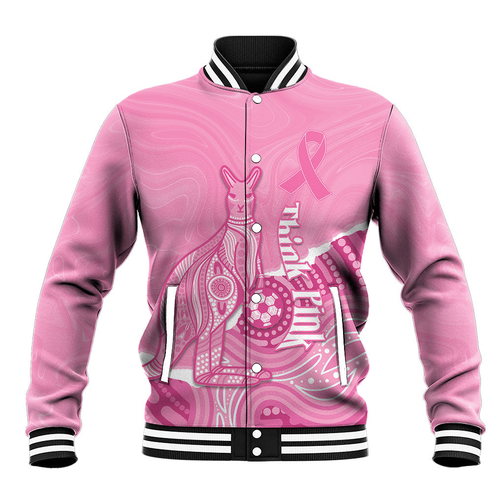 Australia Soccer Breast Cancer Custom Baseball Jacket Think Pink Aussie Opal Aboriginal Art