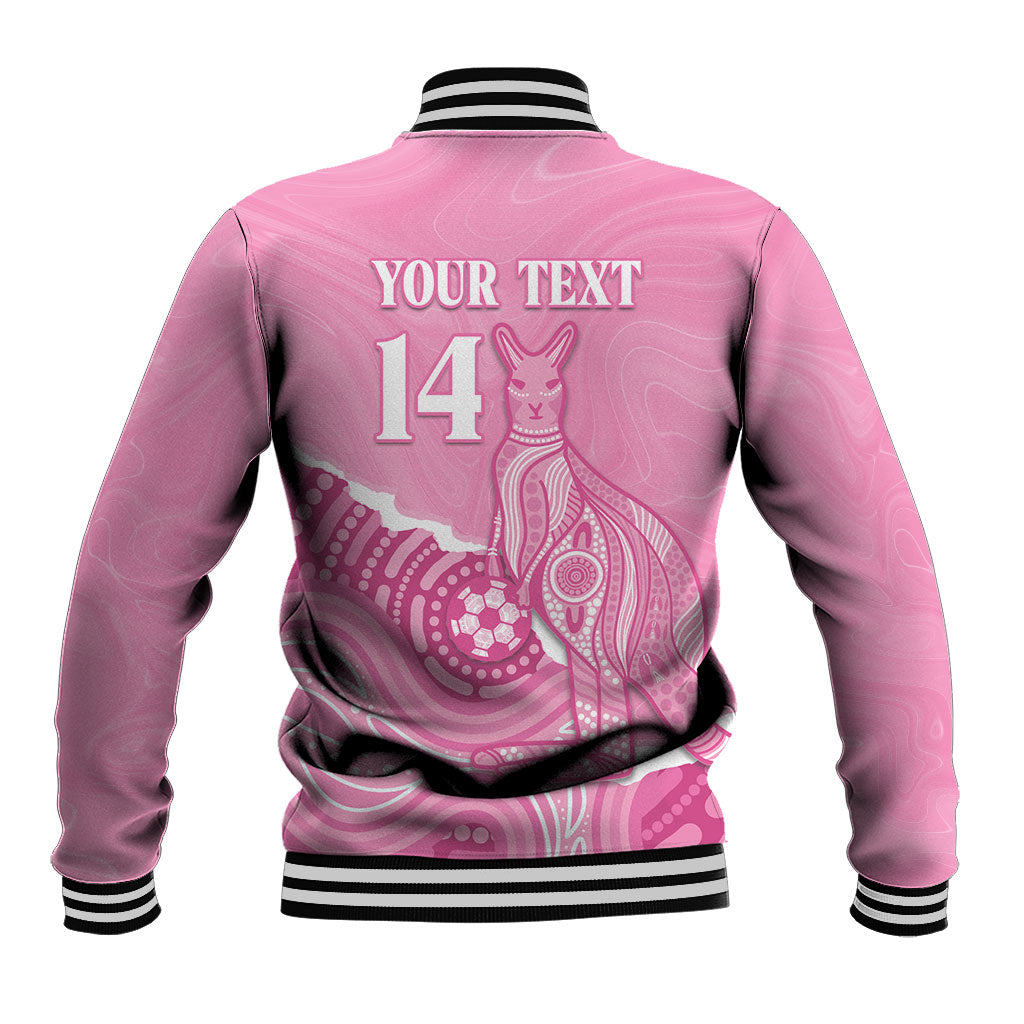 Australia Soccer Breast Cancer Custom Baseball Jacket Think Pink Aussie Opal Aboriginal Art