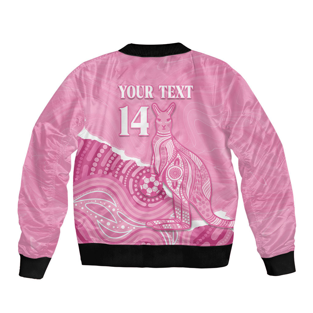 Australia Soccer Breast Cancer Custom Bomber Jacket Think Pink Aussie Opal Aboriginal Art