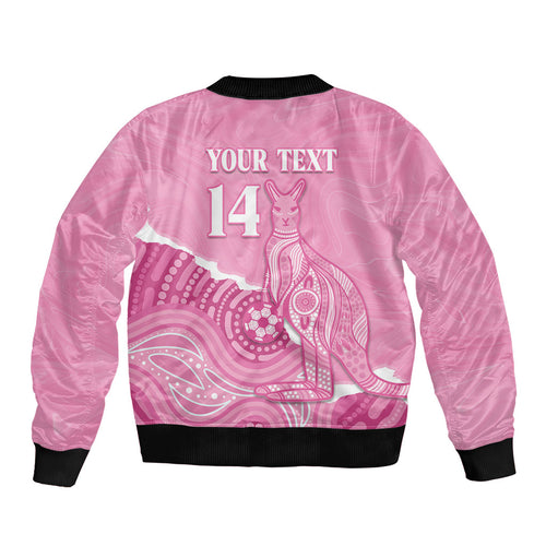 Australia Soccer Breast Cancer Custom Bomber Jacket Think Pink Aussie Opal Aboriginal Art