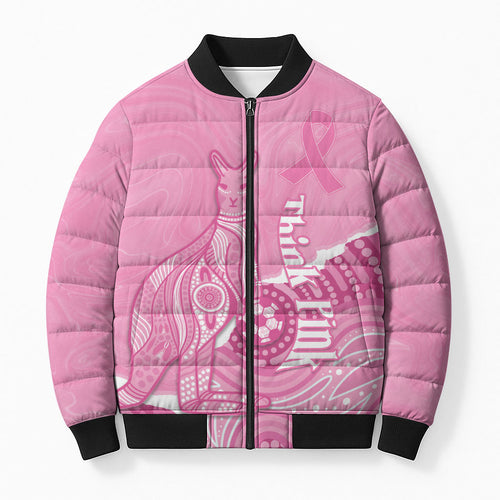 Australia Soccer Breast Cancer Custom Bomber Puffer Jacket Think Pink Aussie Opal Aboriginal Art