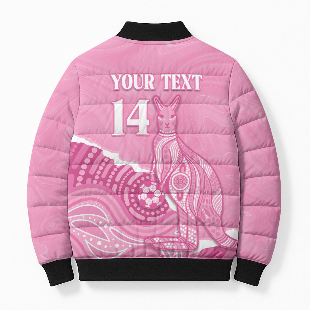 Australia Soccer Breast Cancer Custom Bomber Puffer Jacket Think Pink Aussie Opal Aboriginal Art