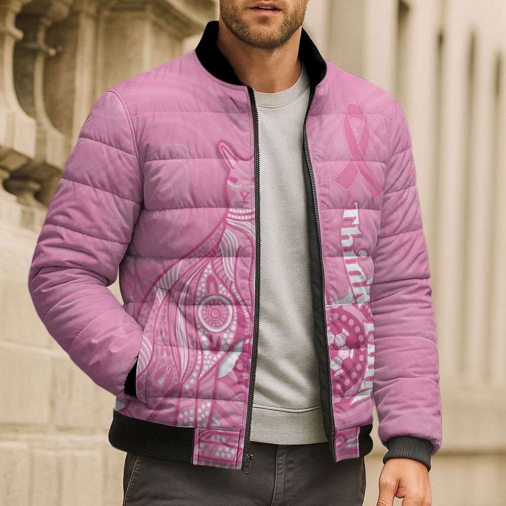 Australia Soccer Breast Cancer Custom Bomber Puffer Jacket Think Pink Aussie Opal Aboriginal Art